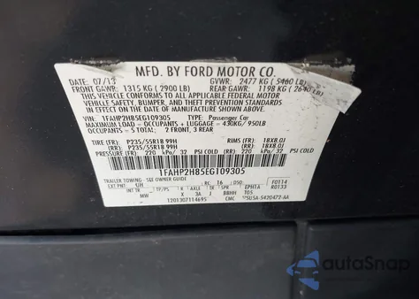 2014 Ford Taurus Sel из США, поврежденный, VIN 1FAHP2H85EG109305